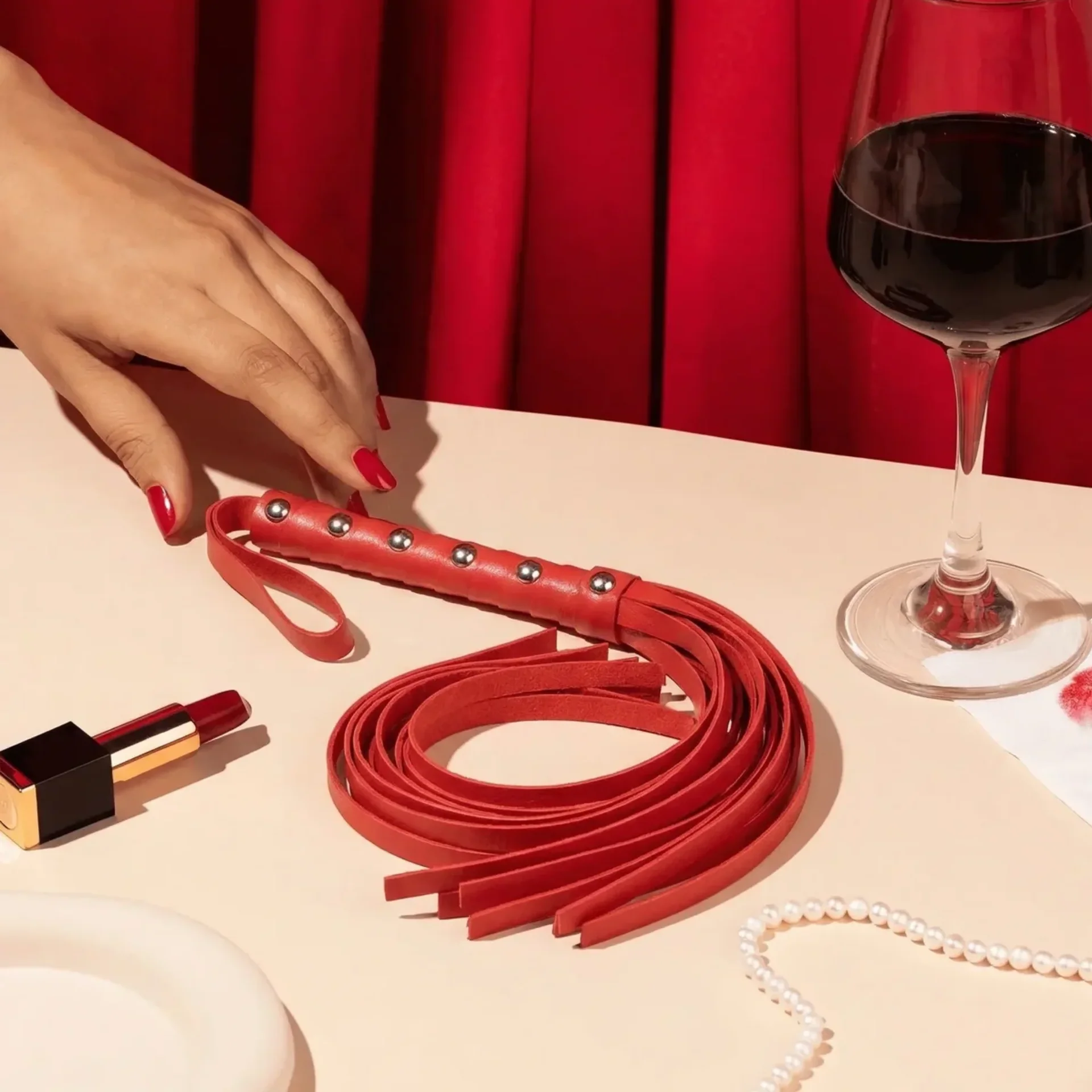 Premium Faux Leather BDSM Flogger – Soft Multi-Tail Sensory Whip (Red) - Image 4
