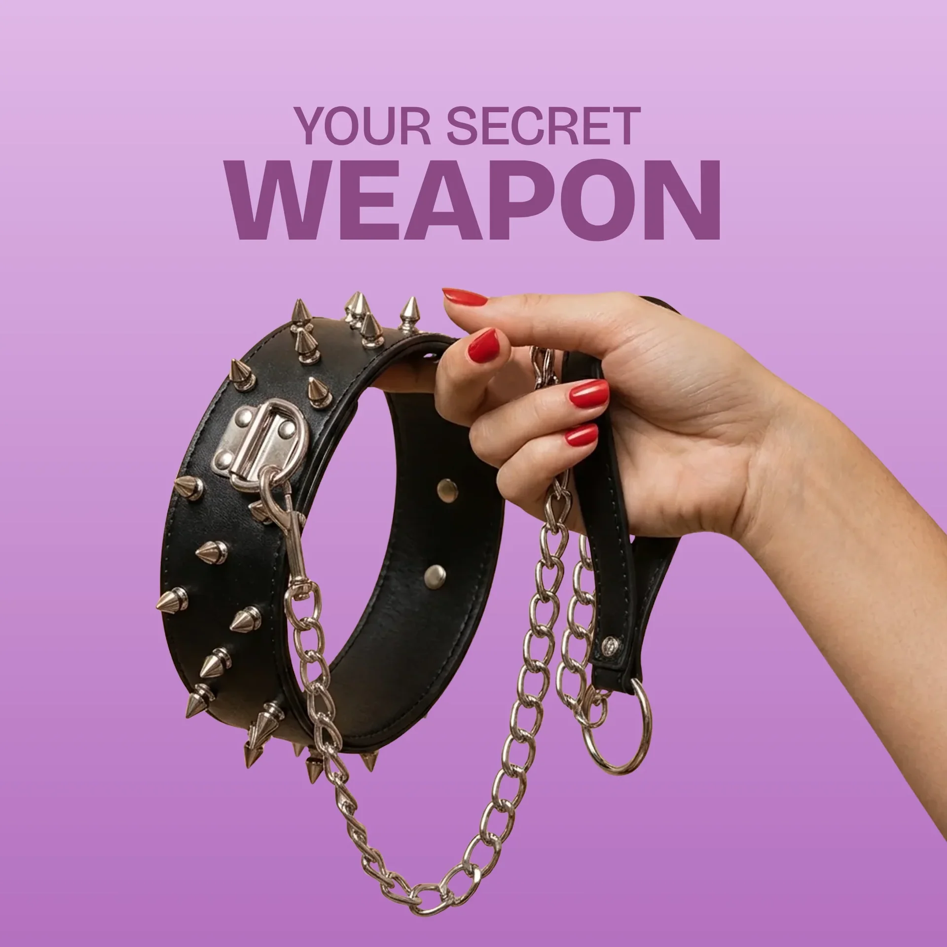 Premium Spiked Leather Collar with Detachable Chain Leash - Image 2
